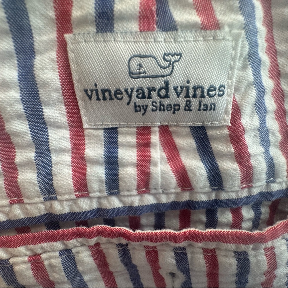 Vineyard Vines Men's Seersucker Shorts - Red, White & Blue Stripes - Picture 6 of 6